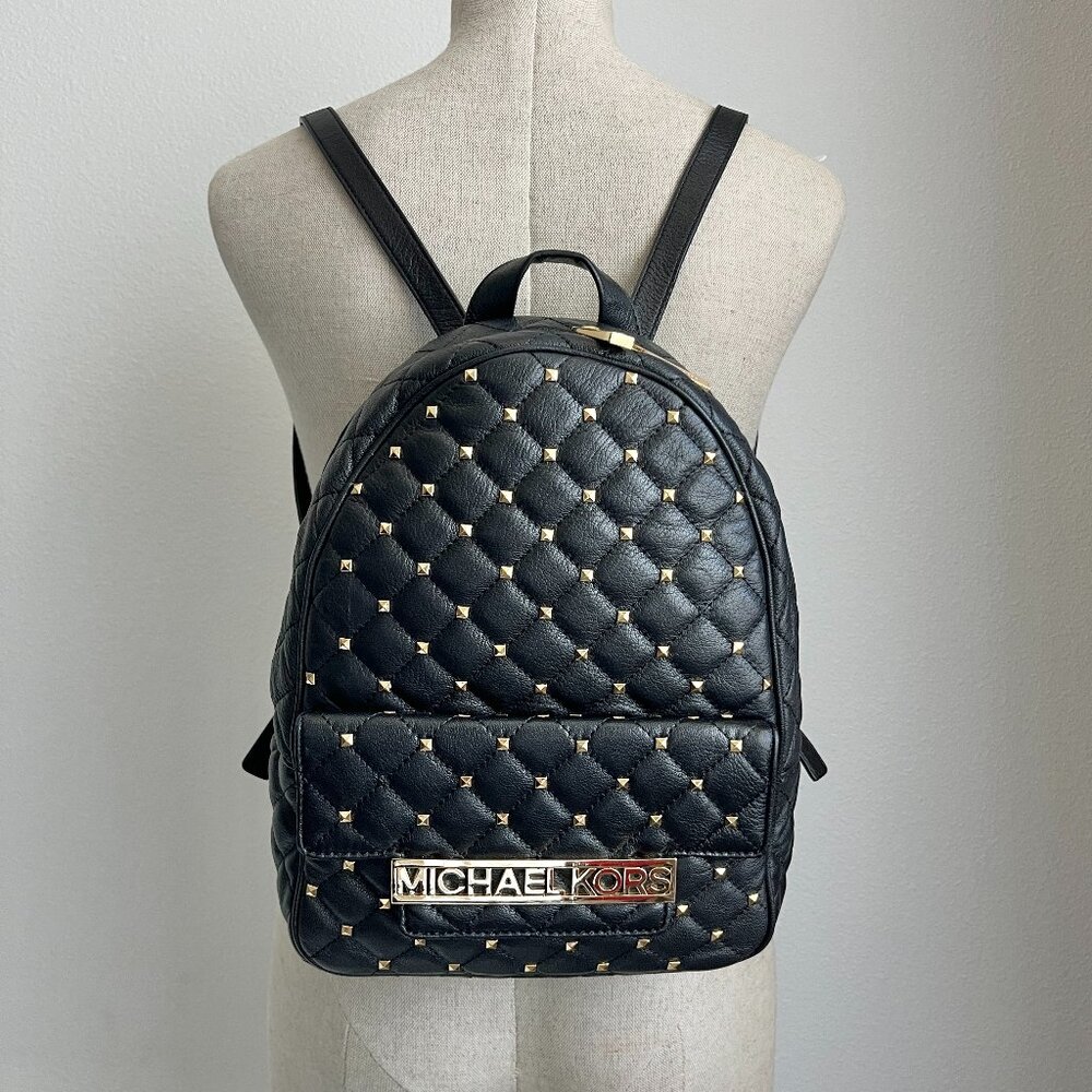 Michael Kors Kim Studded Medium Backpack in black quilted leather